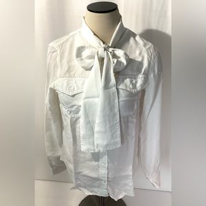 Michael Kors Blouse with Neck Bow M Color White Button Up Long Sleeve Viscose